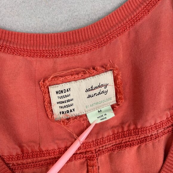 Anthropologie Saturday Sunday Ilene Jumpsuit Womens Medium Coral Wide Boho - Picture 13 of 16